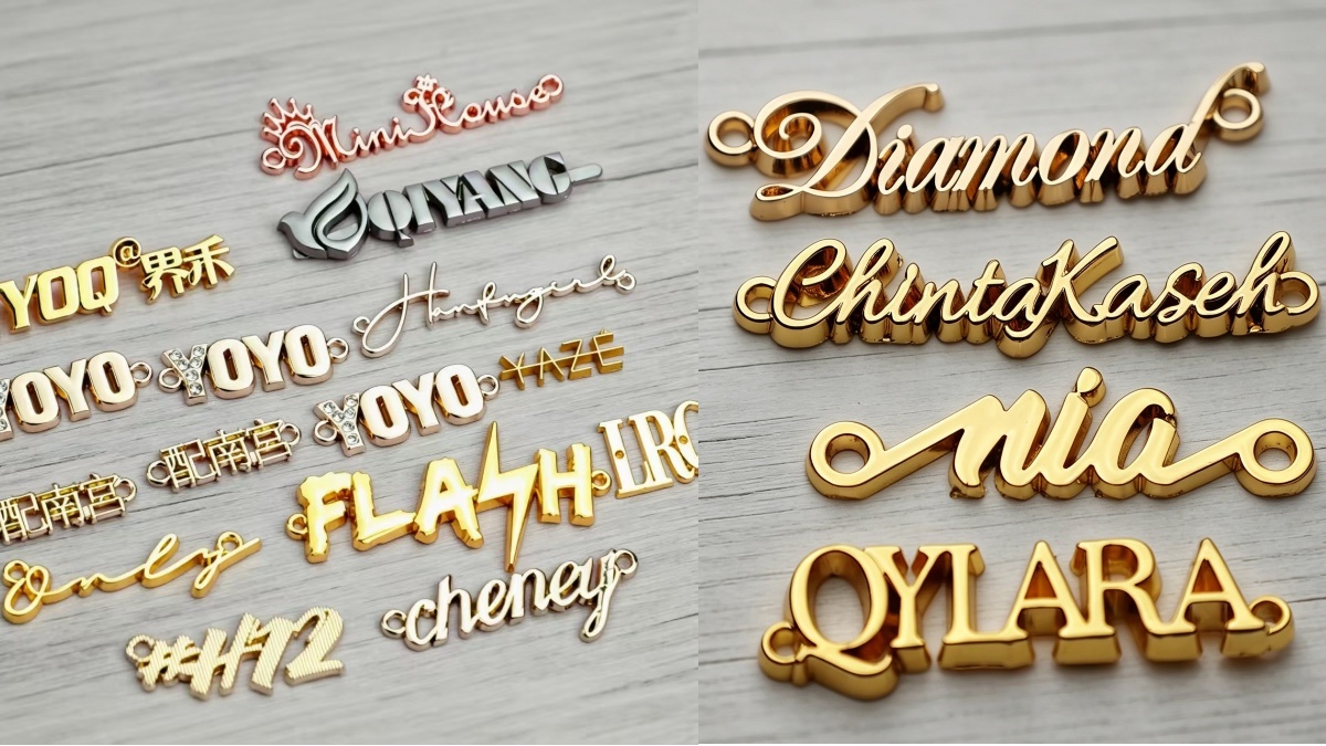 Custom Metal Logo Tags and Metal Letter Labels with Customizable Fonts, Electroplated Colors, and Anti-Rust Zinc Alloy for Brand Identification