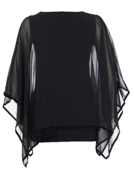Flowy Chiffon Fabric Fashion Ladies Blouse Frill Cuff With Asymmetrical Hem
