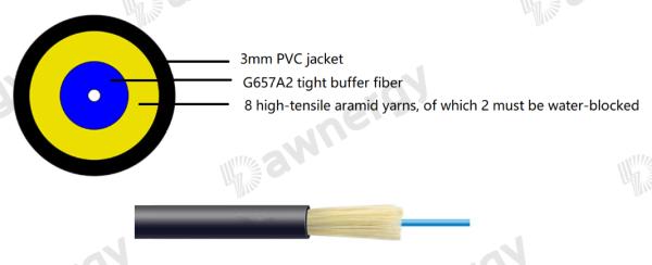 0.9mm Tight Buffer Blue Fiber Drop Cable G.657A2