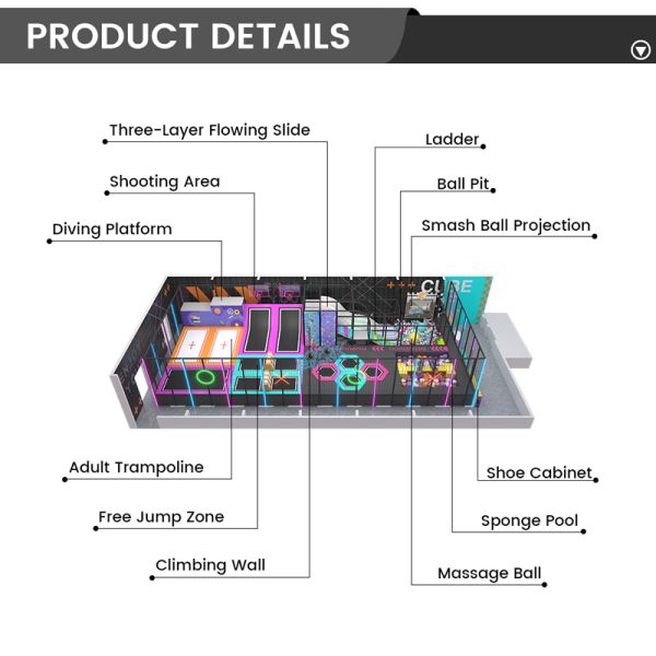 214m² Colorful Trampoline Park Manufacturer Family Fun Center
