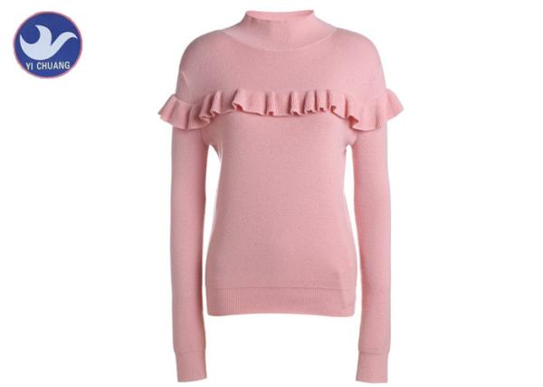 Ruffle Frills Mock Neck Womens Knit Pullover Sweater Wool Lady Jumper