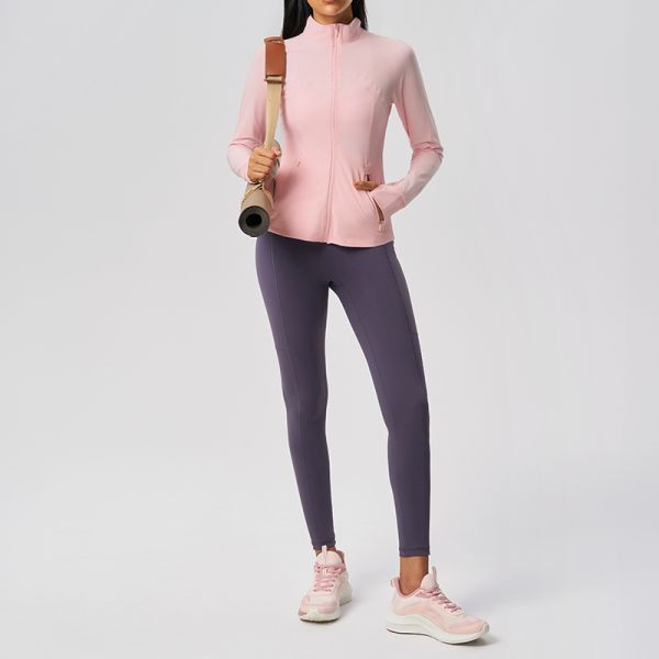 Full Zip Women Yoga Jacket Slim Fit Moisture Wicking Quick Dry Light Yellow