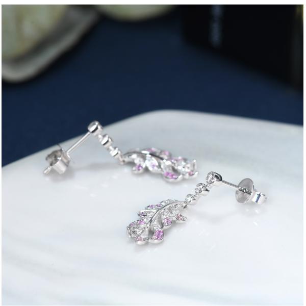 Подгонянные белые серьги стержня пера серег 0.38ct диаманта золота 18k серебряные