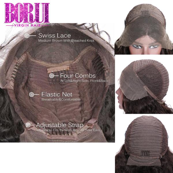 10А парика объемной волны человеческих волос парика шнурка ранга 360 цвет прифронтового перуанского естественный