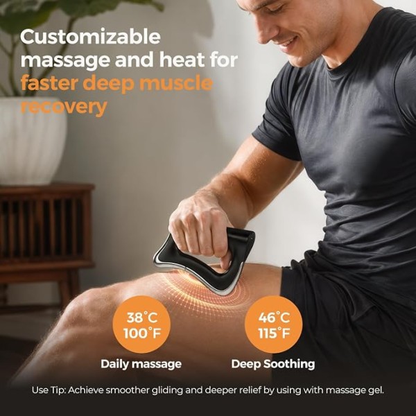 Type-C Rechargeable Electric Fascia Knife Massager with Heated Deep Tissue Muscle Micro Current Vibration Gua Sha Fascia Scraper