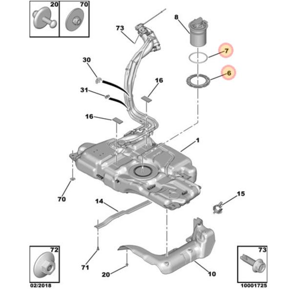 Rings de couverture et d'étanchéité de la pompe à essence pour PEUGEOT 2008 206 207 3008 301 307 308 CITROEN C2 C3XR C5 OE 153130 153141 9819555880