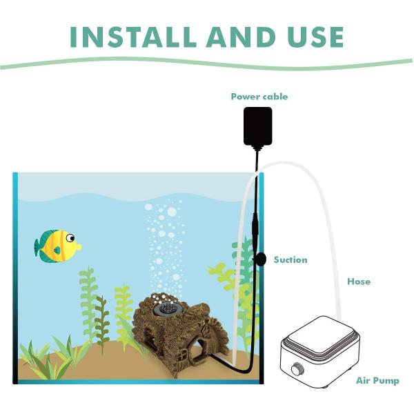 9.5FT Cord Aquarium Air Stone 1.2W Ornament Natural Landscaping