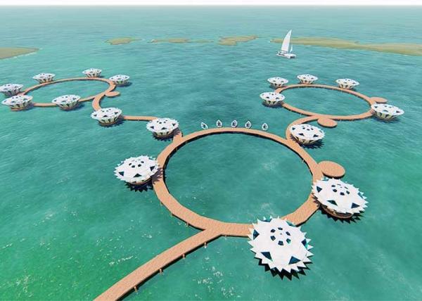 Light Steel Framing Prefabricated Overwater Bungalow / Prefab House For Resort Water Bungalow