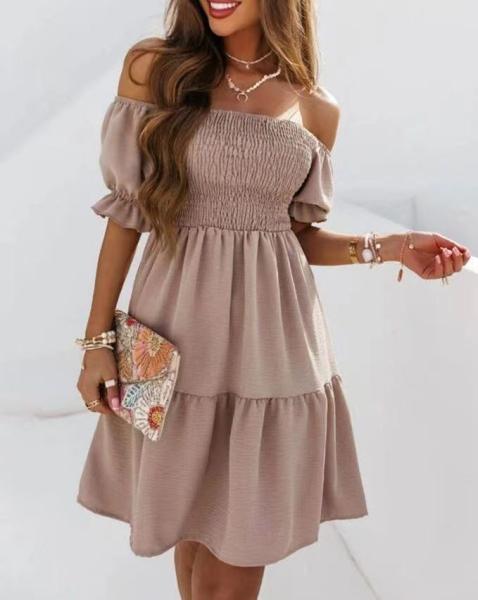 Knitted Short Sleeve MIDI Dress Elegant Women Solid Casual Backless