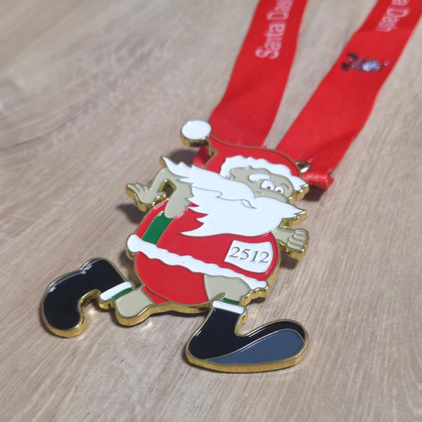 Zinc Alloy Christmas Running Medals 80mm Santa Dash Medals With Sublimation Ribbon