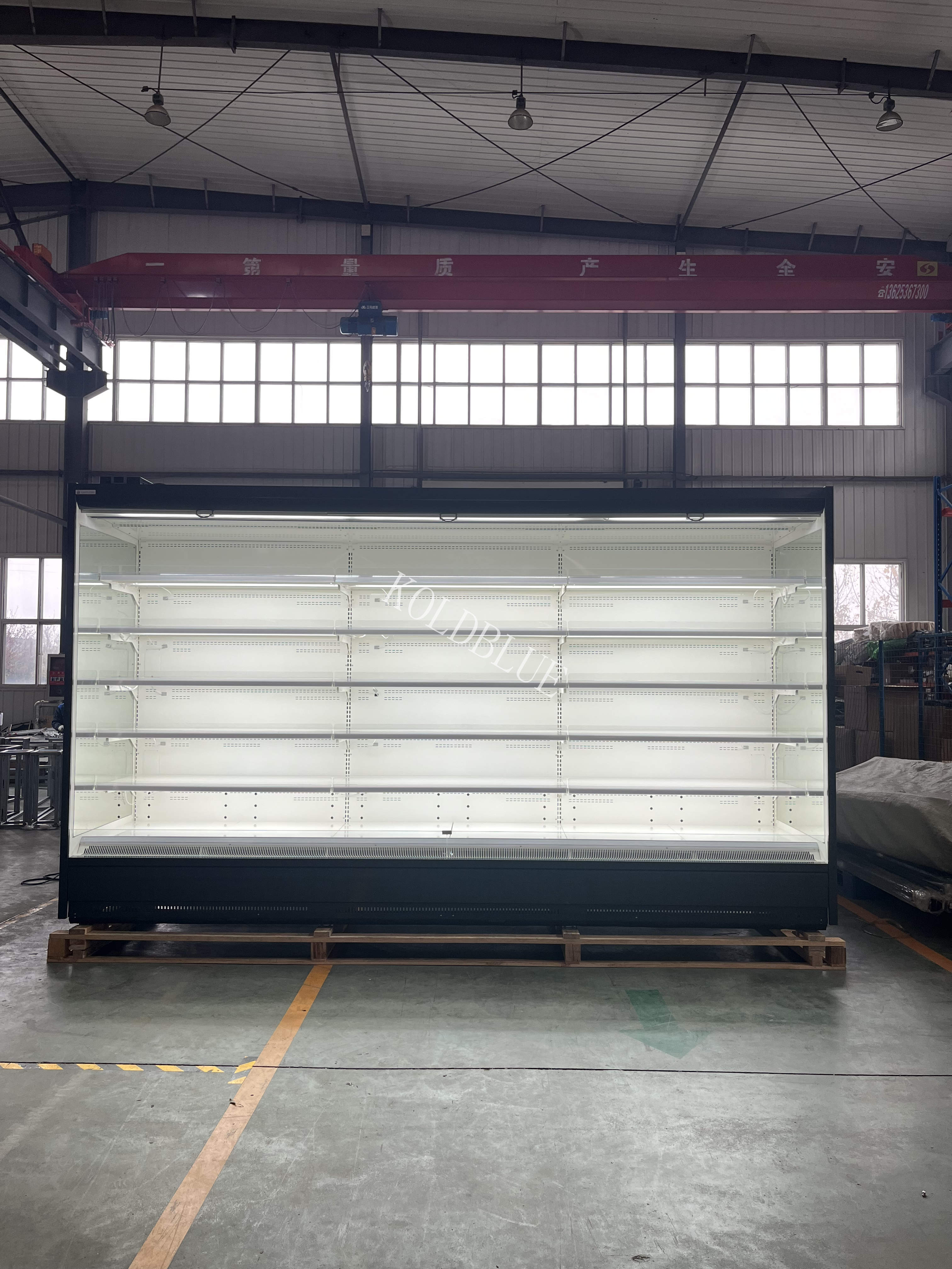 Remote Multideck Open Display Chiller with Led Light Panoramic Endpanel and Adjustable Shelves for Supermarket
