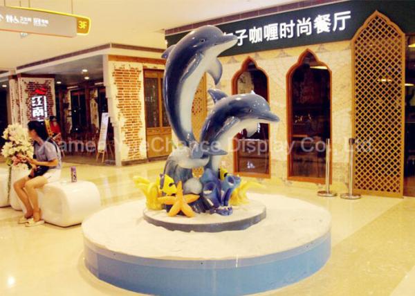 Indoor Life Size Fiberglass Animals , Fiberglass Dolphin Sculpture Jumping Shape