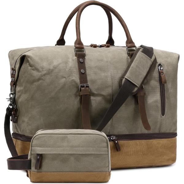 Green Weekender Large Overnight Canvas Carry on Sport Gym Yoga Travel Bag with Shoe Compartment