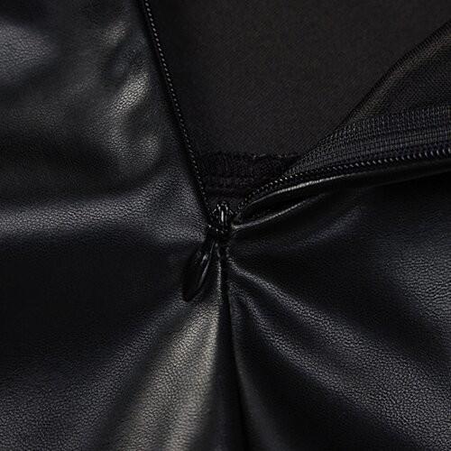 OEM  maufactory New Women's  Deep V -neck sleveless polyester Deep -back dress high -waist hip tight PU leather skirt