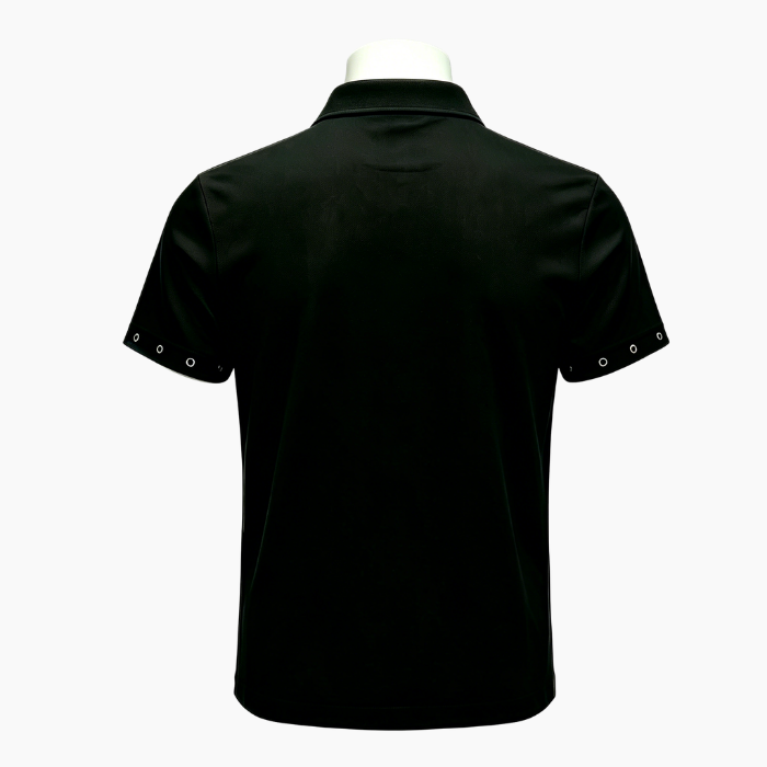 Gothic Skull Embroidery Polo Shirt, Faux Leather Collar Rivet Cross Patch Punk Short Sleeve Top for Men
