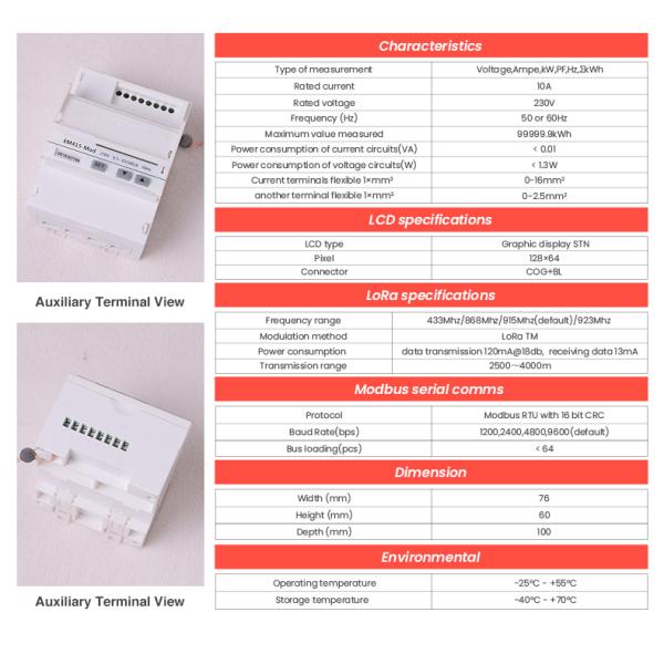 White EM415-Mod-WL Single Phase Lorawan Energy Meter with Digital Display
