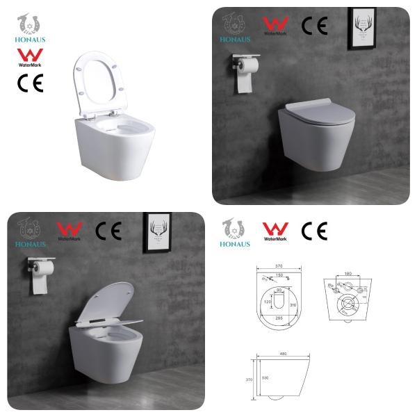 ISO Soft Closing Seat Cover Ceramic Wall Hung Toilet Bowl Water Saving