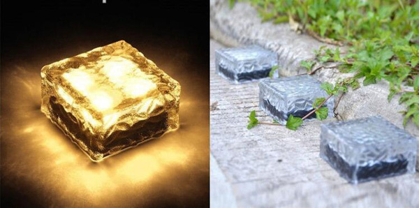 CE&ROHS Frosted Waterproof Glass Led Ice Brick Paver 10 x10cm Solar Pathway Garden Light With 14 Months Guarantee Period