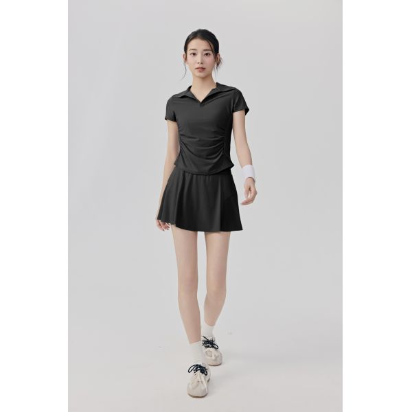 Women's Tennis Polo Shirt and Skirt Set - Breathable Quick-Dry Cream Sportswear for Active Training and Casual Wear