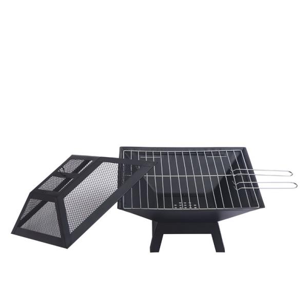 2 in 1 Outdoor Garden Charcoal Fire Pit Brazier with Square Barbecue 46.5*46.5*347cm