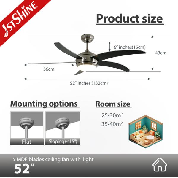 Lâmpada de ventilador de tecto moderno com 5 lâminas Mdf motor DC silencioso poupança de energia