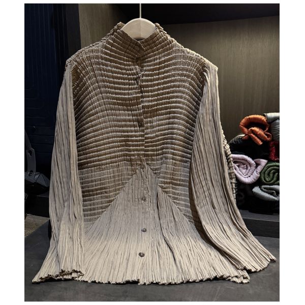 Splicing single breasted cardigan shirt for women in autumn, new style with irregular folds, versatile top