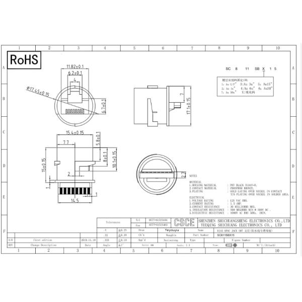 SMT Rj45 Panel Mount Waterproof Connector Without LED Black Color 1.5A