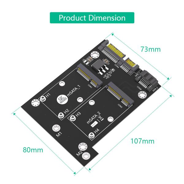 Карта с двумя SATA3 конвертерами для полного размера mSATA SSD поддержка 50.95 * 30 мм в черном