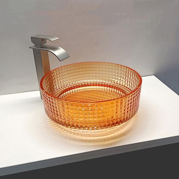 Oranger Color Crystal Glass Wash Basin Decorated Vessel Countertop Bathroom Sink