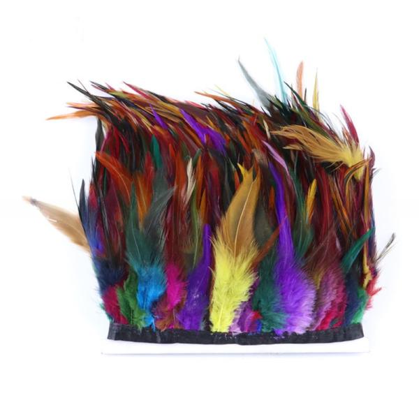 10-15cm Hackle Saddle Feather Fringe Trim  Dyed Pattern With Satin Ribbon