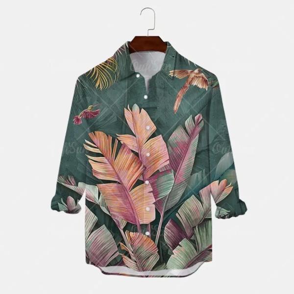                  Fashion Trend Men′s Printed Hawaiian Resort Long-Sleeved Men′s Shirt.             