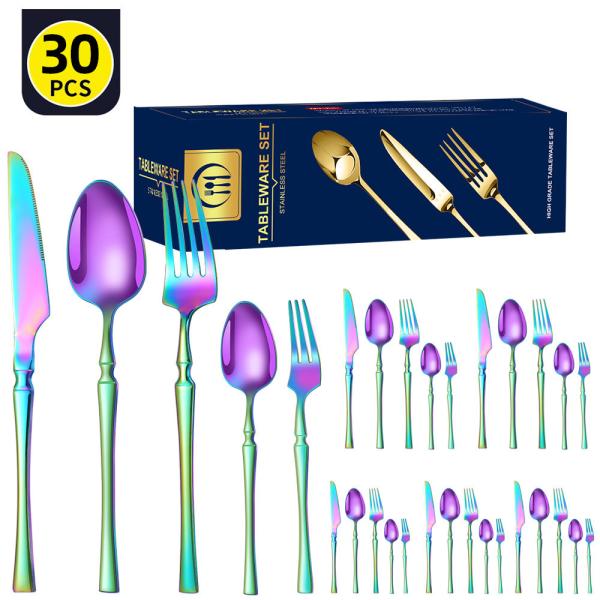 Set de talheres de aço inoxidável de 30 peças Caixa de presente para louça de estilo ocidental
