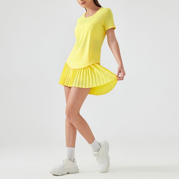 Women's Pleated Tennis Skort High Waisted Quick Dry Yellow Flared A Line Design