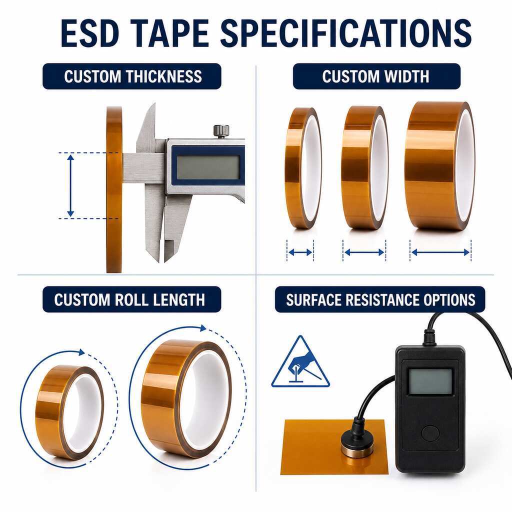 ESD Polyimide Tape (Anti-Static PI Tape / Low-Static PI Tape) – Single-Sided Silicone Adhesive for High-Temperature PCB Masking and Static-Sensitive Electronic Assembly
