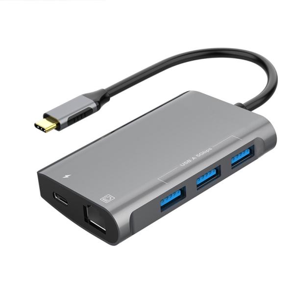 ODM 5 Ports USB C HUB With Wired Ethernet Adapter And Power Delivery
