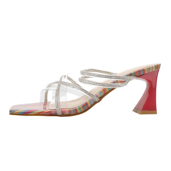 5569-3 Sexy Open-Toed High Heels Are Thin Rhinestone Cross Strap Sandals Thick Heel Net Celebrity Banquet Women'S Shoes