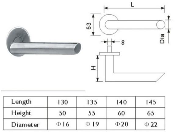 Bevel Edge Stainless Steel Interior Door Handles Tubular Level Metal Door Handle