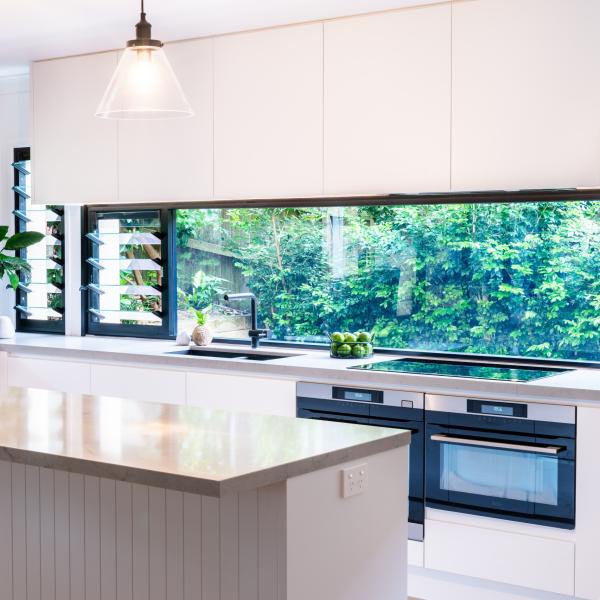 Indoor L Shape Melamine Kitchen Cabinet With Island 18mm HMR