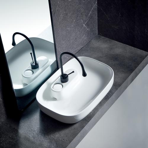 Single-Hole Faucet Mount Modern Black Ceramic Wall-Hung Wash Basin Customization Solid Surface Bathroom Sink Hotels