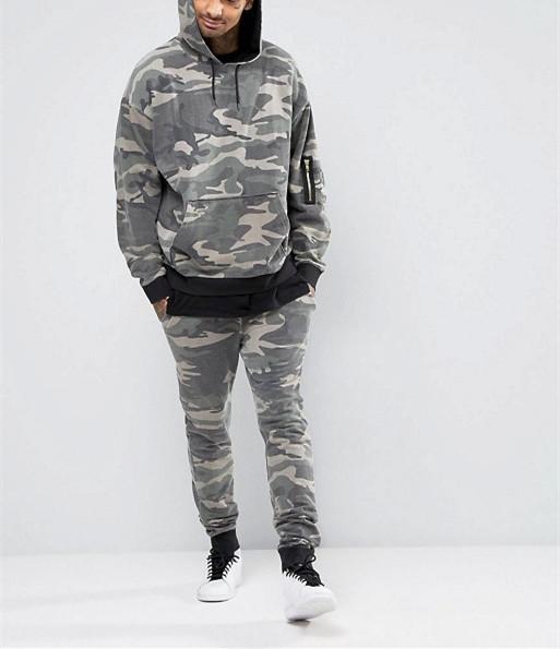 Washed Camo Printed Mens Hooded Tracksuit / Mens Running Tracksuit Autumn