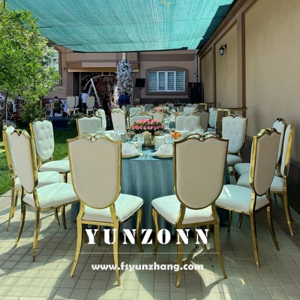 New Cat Head Stainless Steel Frame Hotel Wedding Chairs Furniture Supplies White Leather Event Chair Gold Events Party Banquet