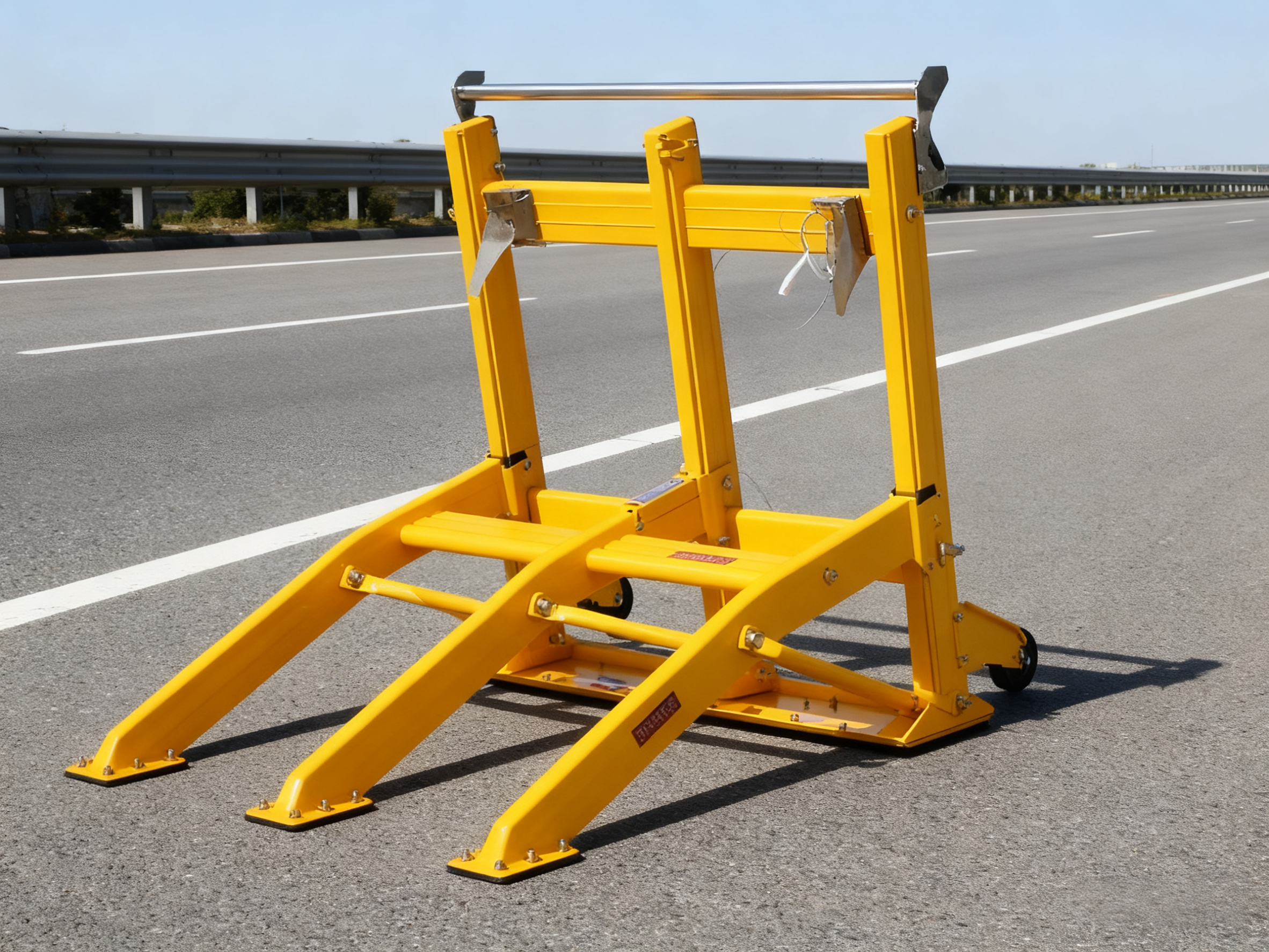 25kg Lightweight Portable Vehicle Barricades with Foldable Design and High-Visibility Yellow for Road Construction Safety