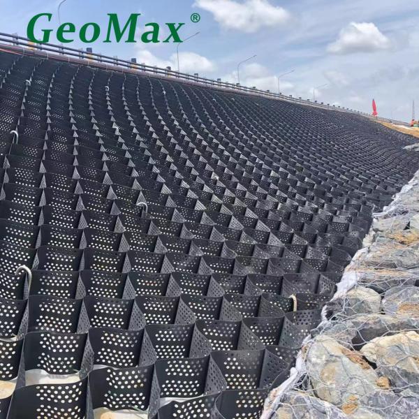 Black HDPE Geocell 150mm Height 356mm Welding Space For Slope Revetments Landfill Lining Heavy Industrial
