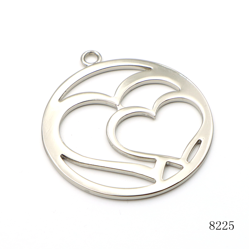 Silver Plated Hollow Heart Metal Charm Pendant 56mm Round Cutout Heart Tag for Bag Accessories