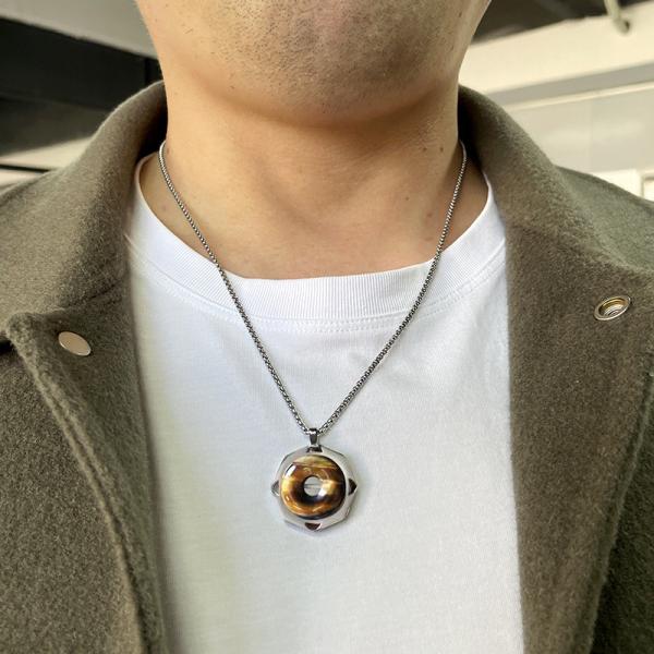 Stainless steel men's tiger eye stone necklace retro pendant titanium steel lock chain