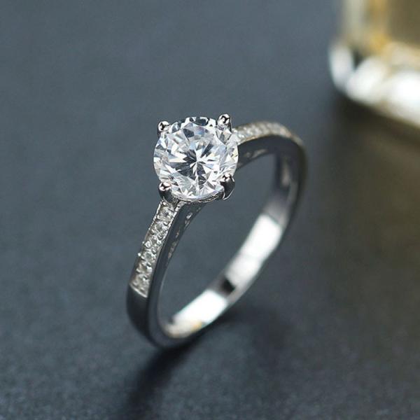 Women Fine Sterling Silver with  Hearts  Arrows CZ Diamonds Wedding Ring(RE662)