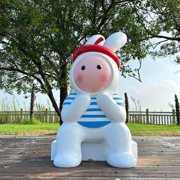 Eco-friendly Garden Decoration Life Size Fiberglass Ornament Model Outdoor Cartoon Rabbit Statue