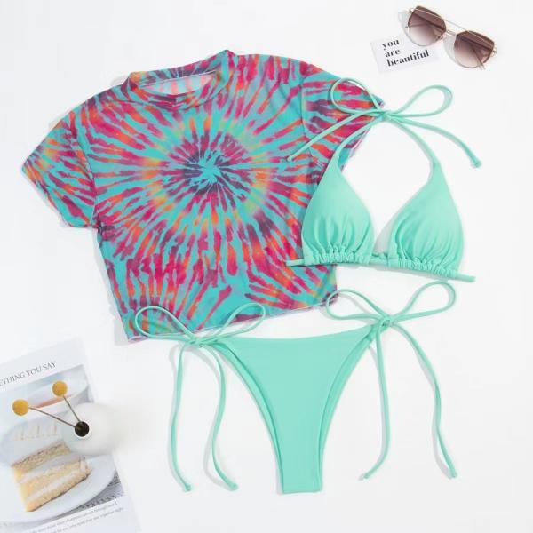 Тонкое бикини Swimwear 3 частей привязывает плиссированную юбку купальный костюм 3 частей