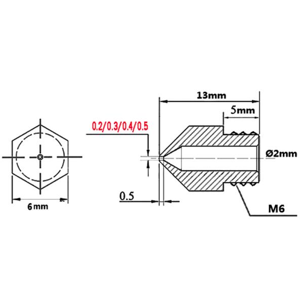 MK8 Extruder Brass 13mm*6mm 3D Printer Nozzle 0.1mm Print layer