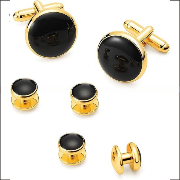 Brass Mens Cufflinks And Studs Set For Tuxedo Formal Kit Business Wedding Shirt